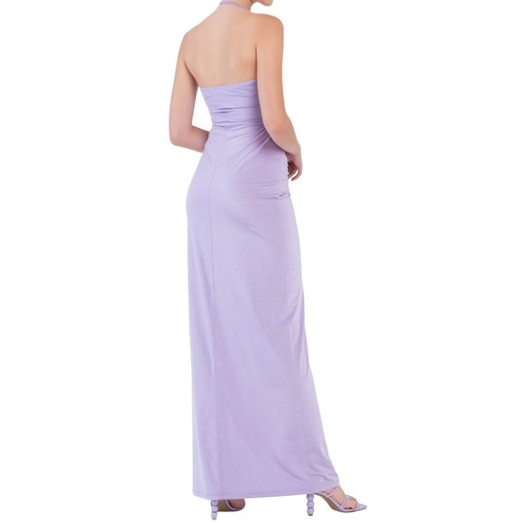 KikiRiki Ruched Front Tie Cutout Halter Maxi Dress Purple Size Small NWT - Picture 2 of 3